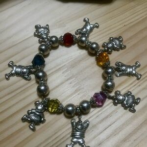 Vintage Silver Charm Bracelet with Multicolor Beads